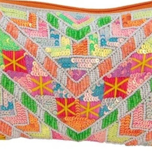 Multicolored Chevron Arrows Sequin Beaded Wristlet Wallet - Picture 4 of 4